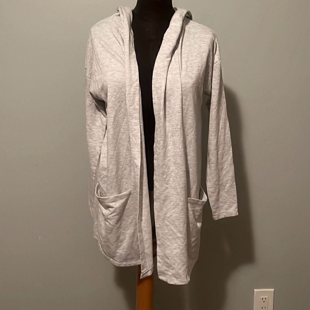 Como Blu Women's Heather Gray Open Front Hooded Cardigan Sweatshirt